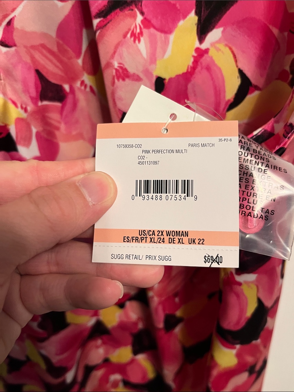 NWT pink and yellow floral Kasper flowy shirt. Size 2x! - Picture 2 of 6